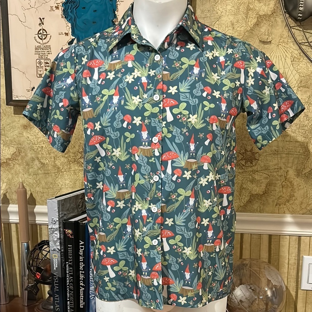 Floral Forest Men's Casual Mushroom Shirt small button up. Unisex - Picture 1 of 6
